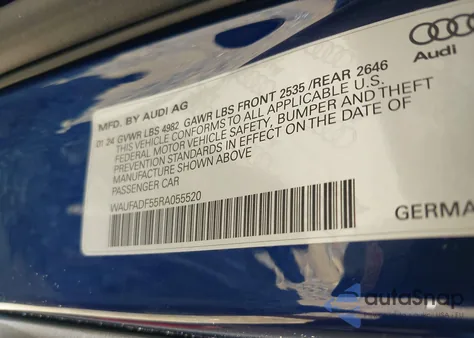 2024 Audi A5 Premium Plus 45 z USA, uszkodzony, nr VIN WAUFADF55RA055520